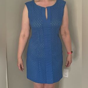 DONNA RICO size 6, shift dress, sleeveless, bright blue and lime